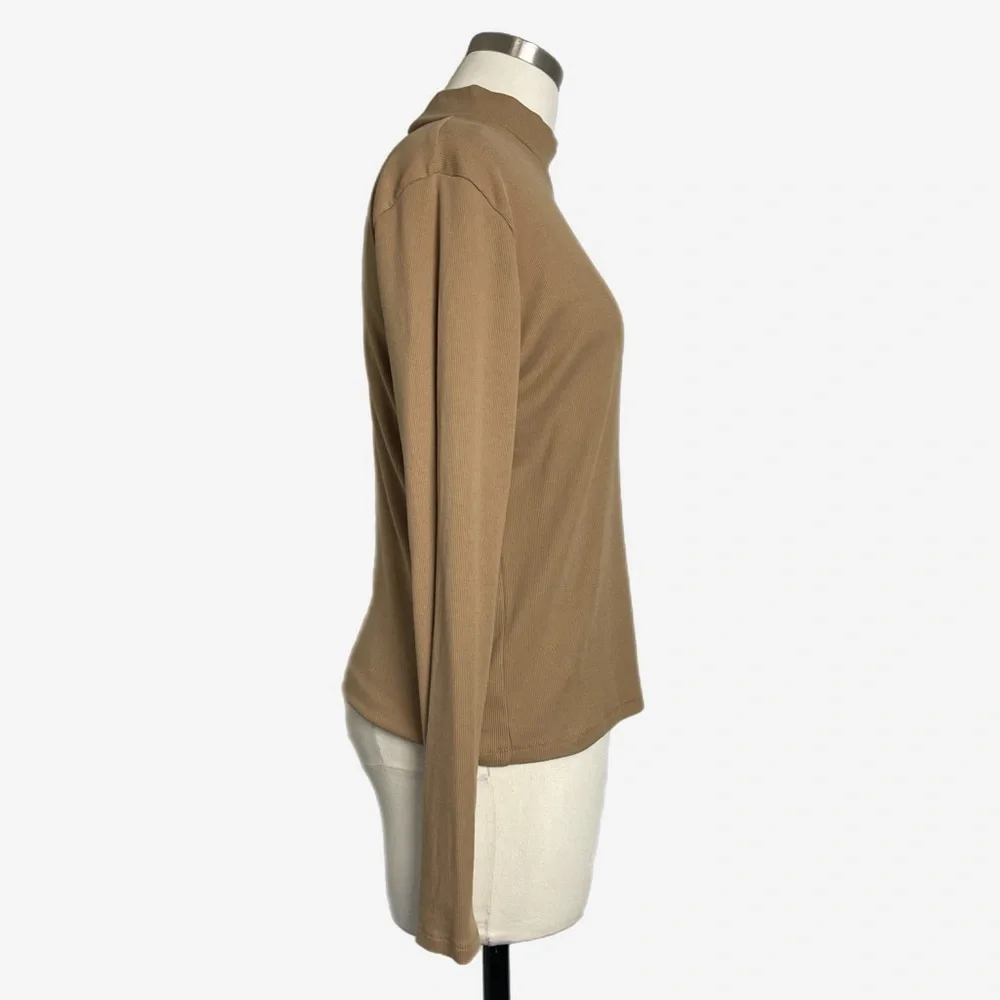 Jcrew Factory Brown ribbed slim mockneck long sleeve top neutral minimalist L